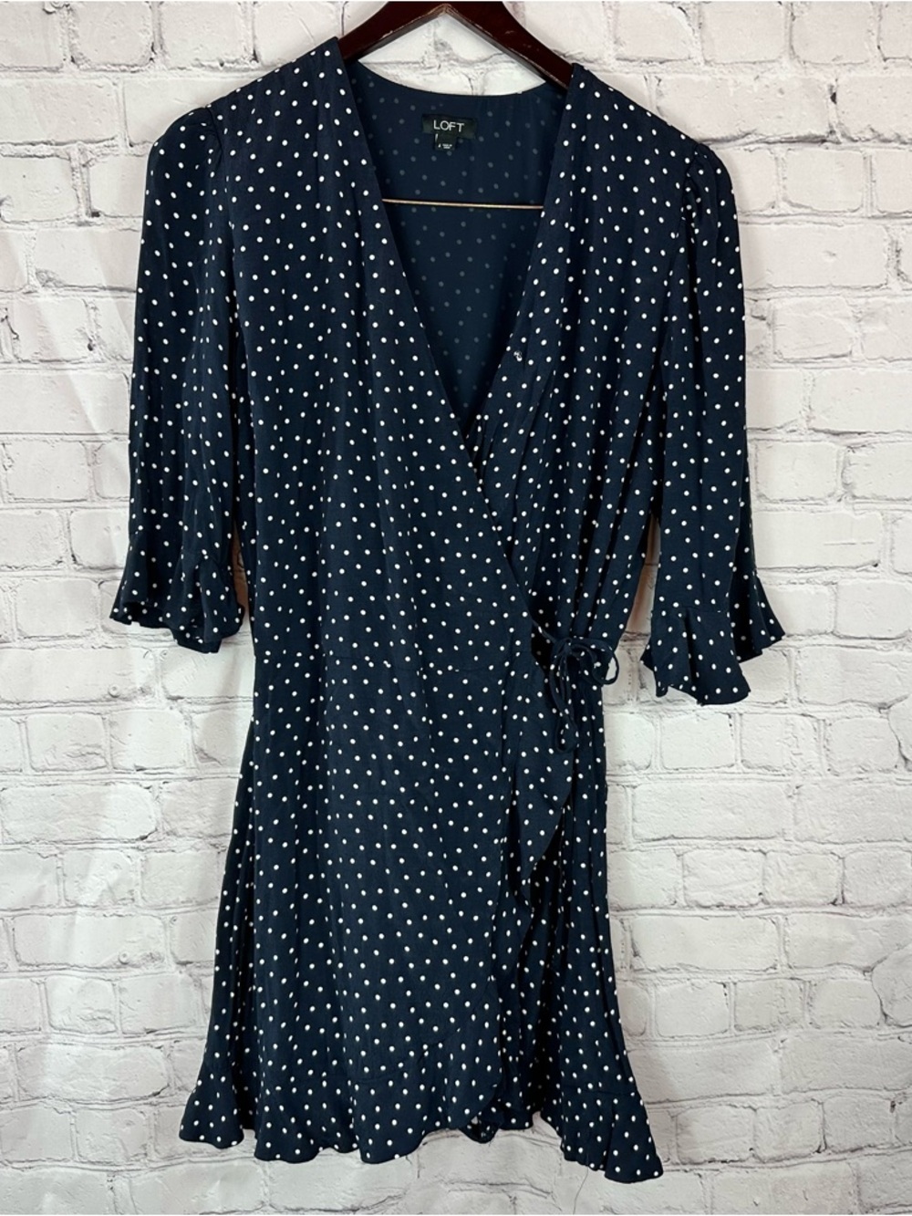 LOFT Navy White Polka Dot Wrap-Style skort romper women 4 minimalist preppy
